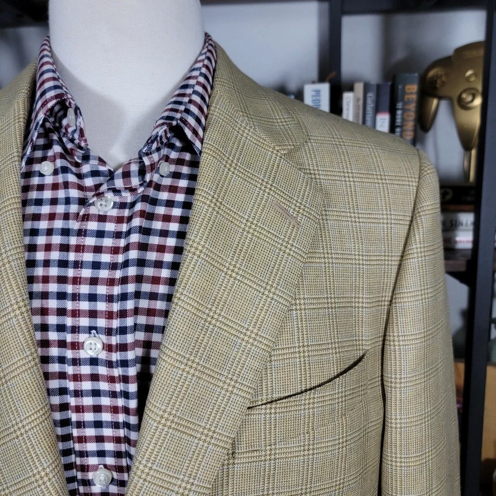 Samuelsohn SB ANDREW Men's Sport Coat Blazer Two Button‎ Beige Plaid Wool 42L
